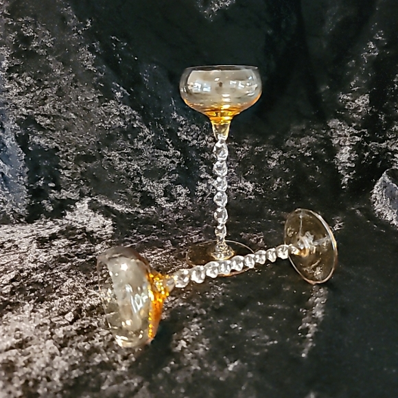 Vtg Amber Blown Glass Cordial Cocktail Glasses (2) Twisted Stem 5.5" tall - Picture 3 of 14